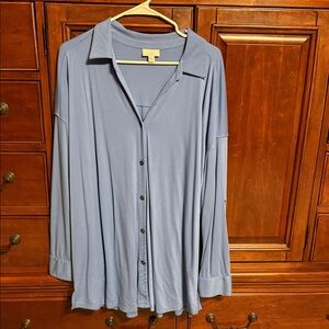 JJill Blue Button Down Tunic, Regular and Roll Sleeve options, XL